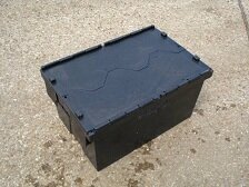 600x400x300 Attached Lidded Crate Black-Totes-Packs of 4