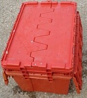 600x400x350 Attached Lidded Crate -Totes - Red Pack of 4