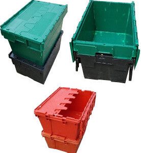 600x400x300 Attached Lidded Crate -Totes-Packs of 4