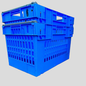 Maxinest Bale Arm Crate 600x400x350 Blue Hybrid(Solid Floor, Vented Sides) Packs of 4