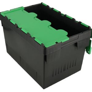 600x400x370  Black Green Lidded Container (70 Ltr)