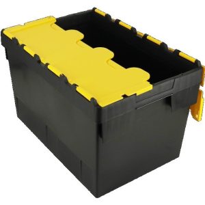 600x400x370  Black Yellow Lidded Container (70 Ltr)